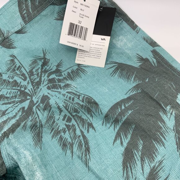 🏄‍♂️ NWT RVCA Men's Board Shorts - Size 32 - Aqua, Grey Palm Tree Print - Picture 2 of 4